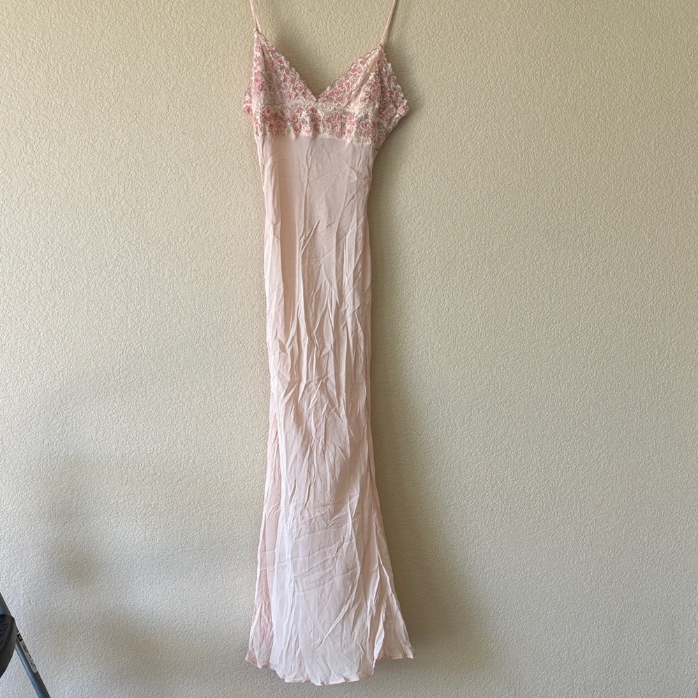 Free People Midnight Magic Pink Floral Maxi Slip Dress.